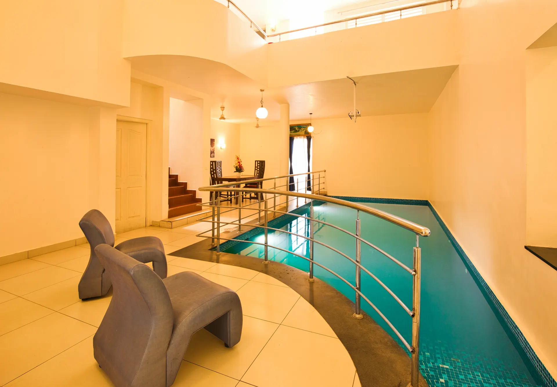 The indoor pool — this is the Pool Cinema room