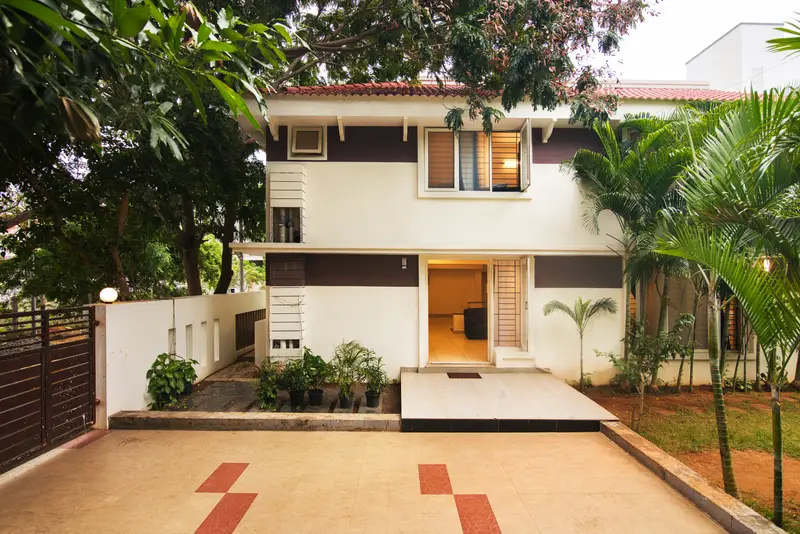 The front of the house, with the door open onto the courtyard