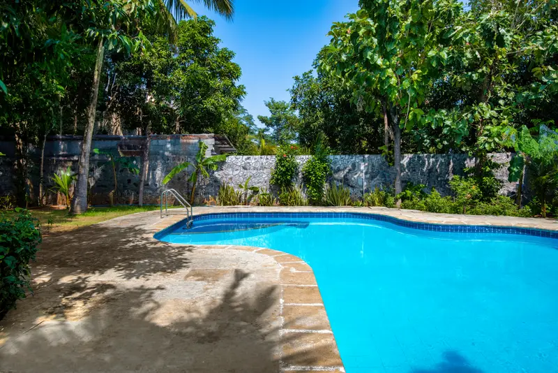 The curve of the pool edge